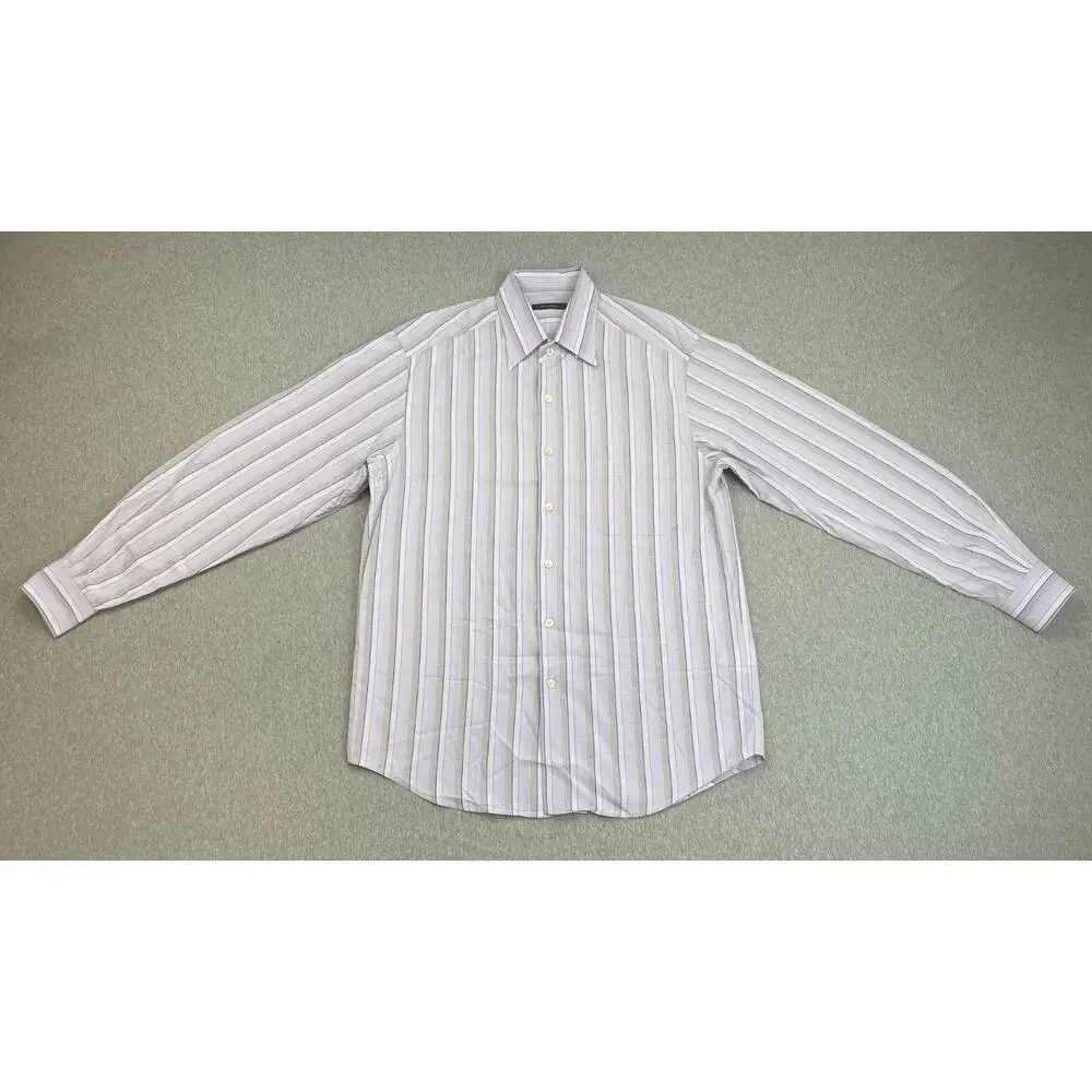 Ermenegildo Zegna Shirt Mens XL Striped Cotton‎ Blend Button Up Made Italy